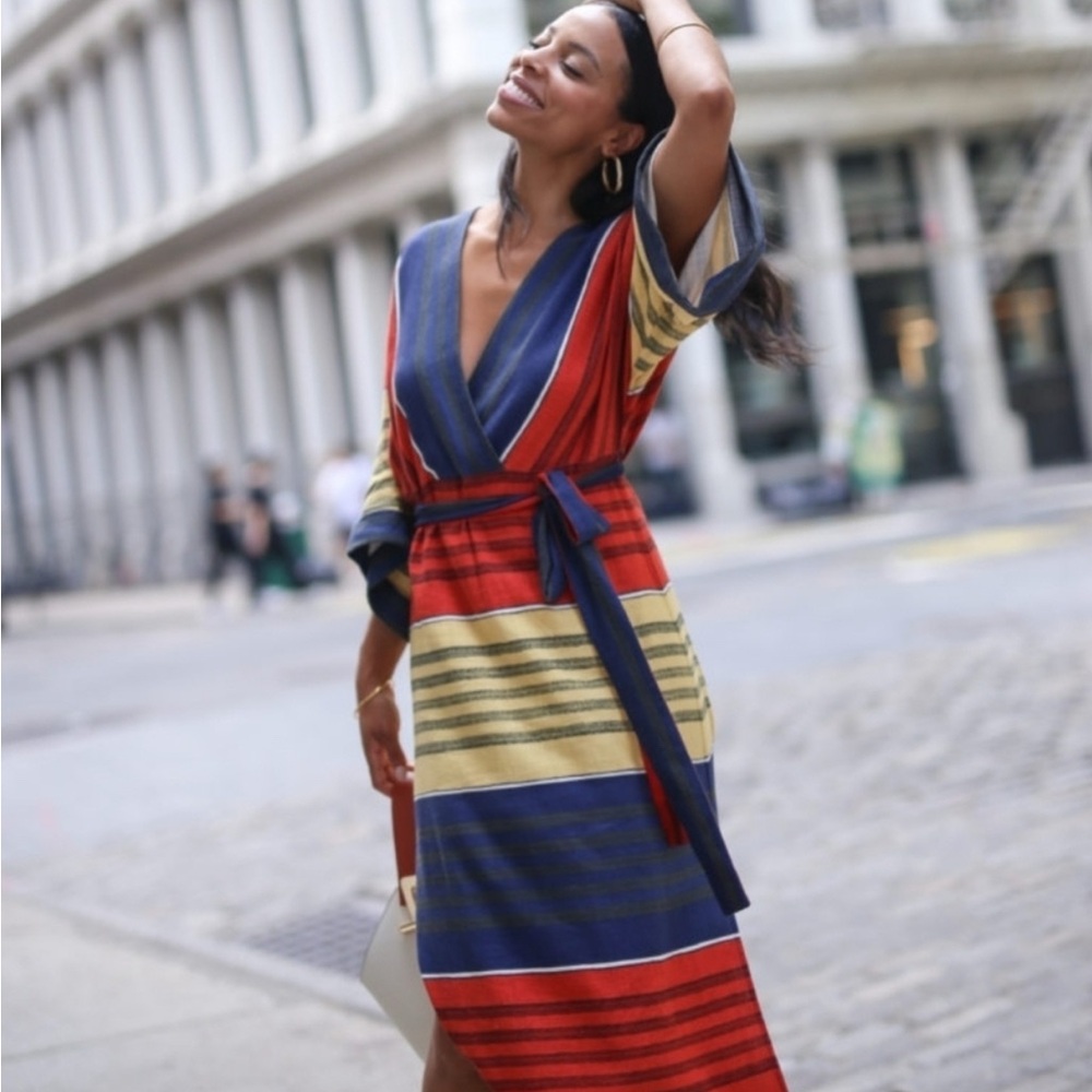 Striped Multicolor Wrap Dress